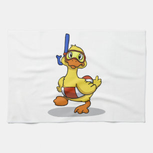 Duck wearing snorkelling mask   choose back colour tea towel
