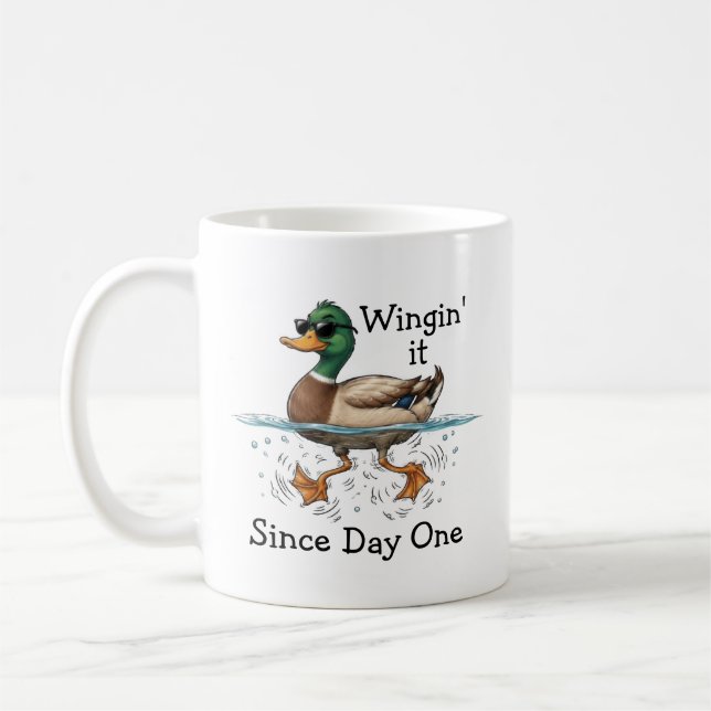 Duck Winging It Coffee Mug (Left)