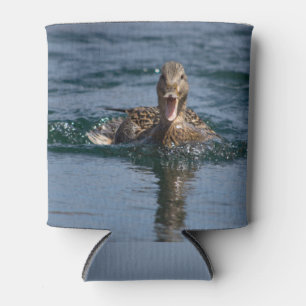 Duck with beak open can cooler