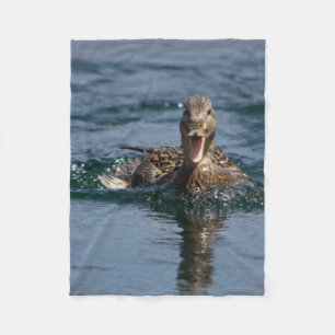 Duck with beak open  fleece blanket