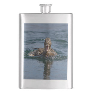 Duck with beak open hip flask
