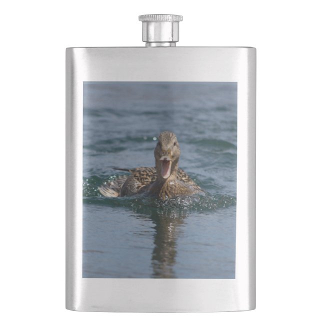 Duck with beak open         hip flask (Front)