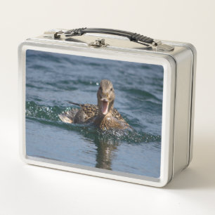 Duck with beak open metal lunch box