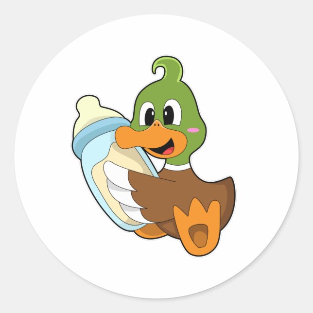 Duck with Bottle of Milk Classic Round Sticker (Front)