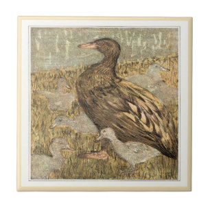 Duck with Chicks Water's Edge Dutch Victorian Art Tile