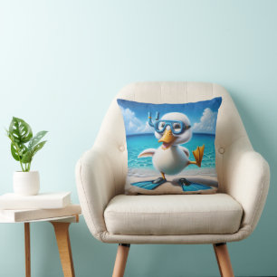 Duck With Diving Snorkel On Beach Cushion