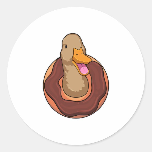 Duck with Doughnut Classic Round Sticker (Front)