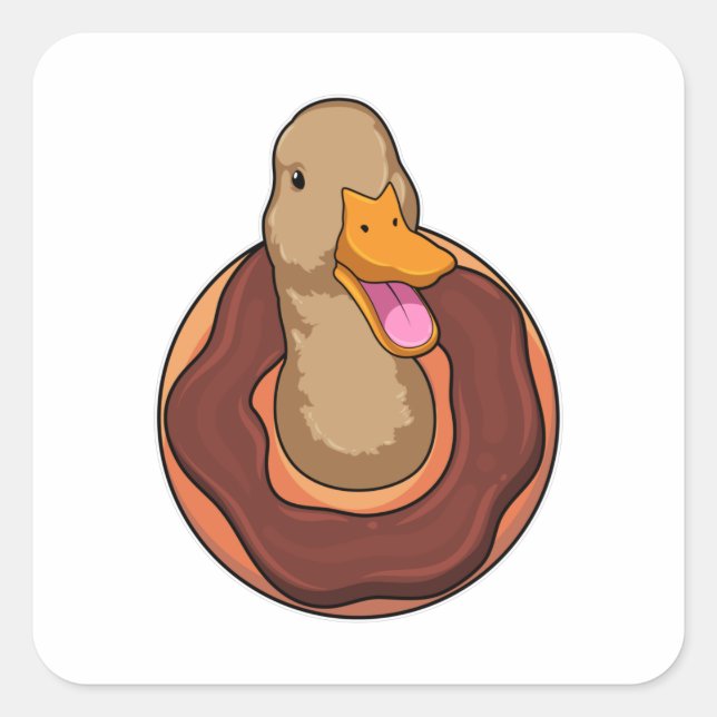Duck with Doughnut Square Sticker (Front)