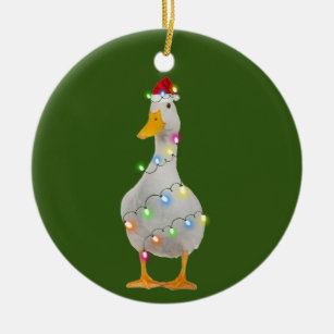Duck With Hat Lights Christmas Ceramic Tree Decoration