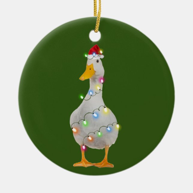 Duck With Hat Lights Christmas Ceramic Tree Decoration (Front)