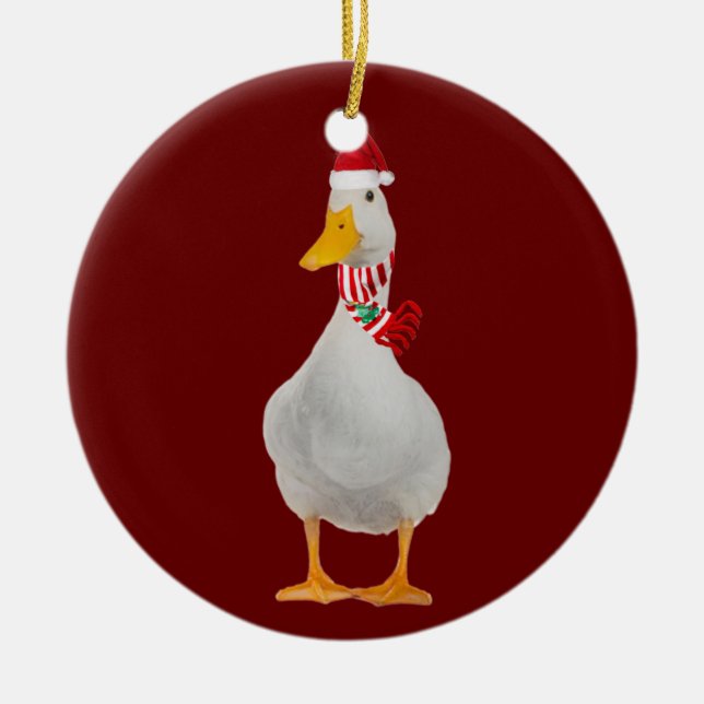 Duck With Hat Scaft Christmas Ceramic Tree Decoration (Front)