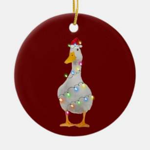 Duck With Hat Scaft Christmas Ceramic Tree Decoration