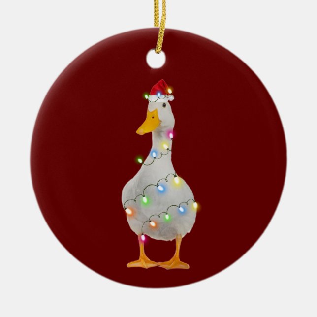 Duck With Hat Scaft Christmas Ceramic Tree Decoration (Front)