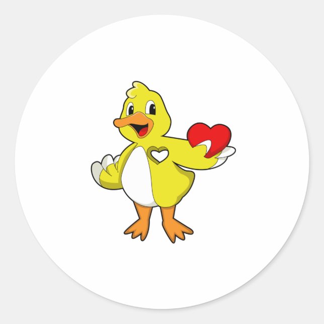 Duck with Heart Classic Round Sticker (Front)