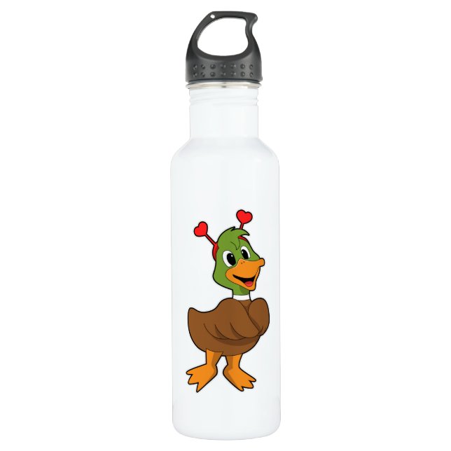 Duck with Heart Headband 710 Ml Water Bottle (Front)