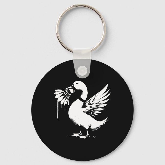Duck With Shuttle - Funny Graphic Badminton Lover  Key Ring (Front)