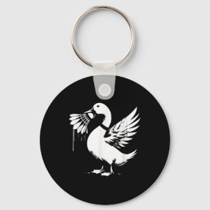 Duck With Shuttle - Funny Graphic Badminton Lover Key Ring