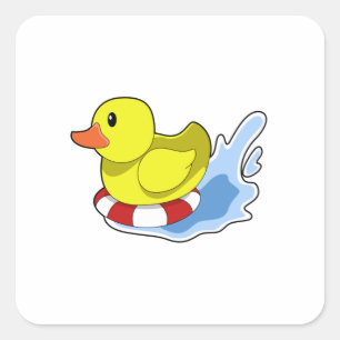 Duck with Swim ring in Water.PNG Square Sticker