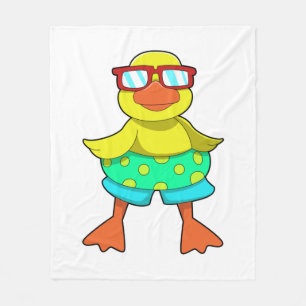 Duck with Swim ring & Sunglasses Fleece Blanket