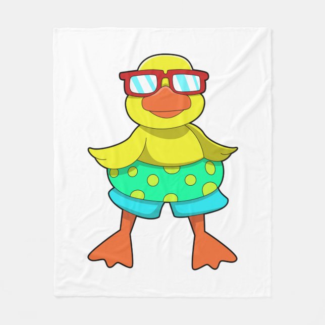 Duck with Swim ring & Sunglasses Fleece Blanket (Front)