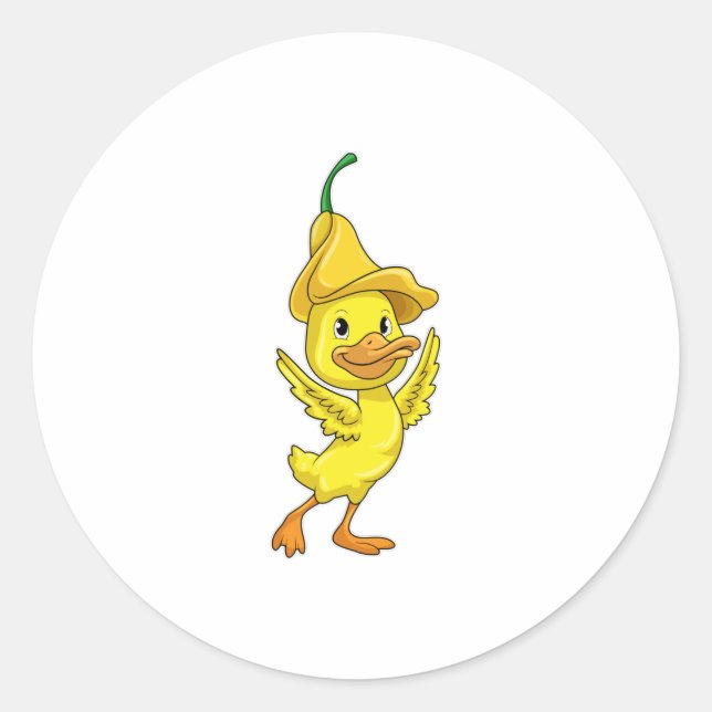Duck with yellow Bell Cap Classic Round Sticker (Front)