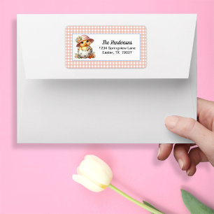 Duckling Chick in Easter Egg on Pink Gingham Plaid Label