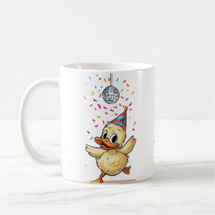 Duckling Dancing Under Disco Ball with Confetti Coffee Mug