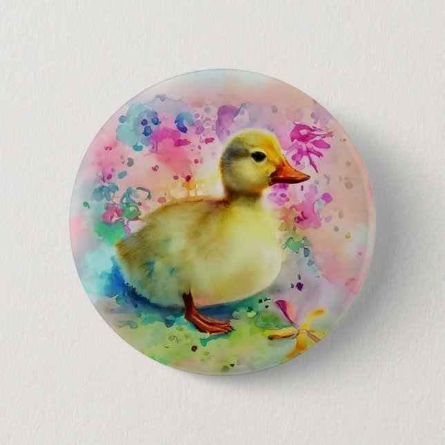 Duckling in Watercolor 6 Cm Round Badge (Front)