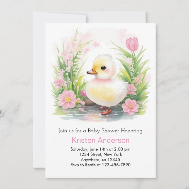 Duckling Pink Wildflower Whimsy Girl Baby Shower Invitation (Front)