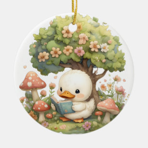 Duckling Reading Under a Tree – Whimsical and Rela Ceramic Tree Decoration