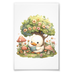 Duckling Reading Under a Tree – Whimsical and Rela Photo Print