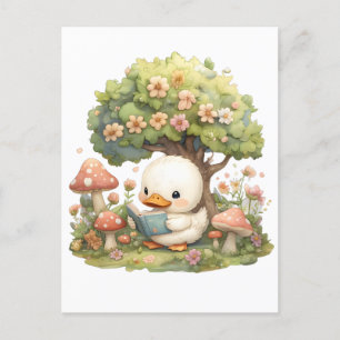 Duckling Reading Under a Tree – Whimsical and Rela Postcard