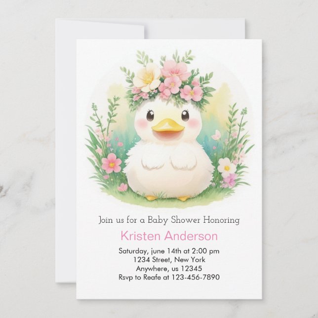Duckling Sunshine Celebration: Girl Baby Shower Invitation (Front)