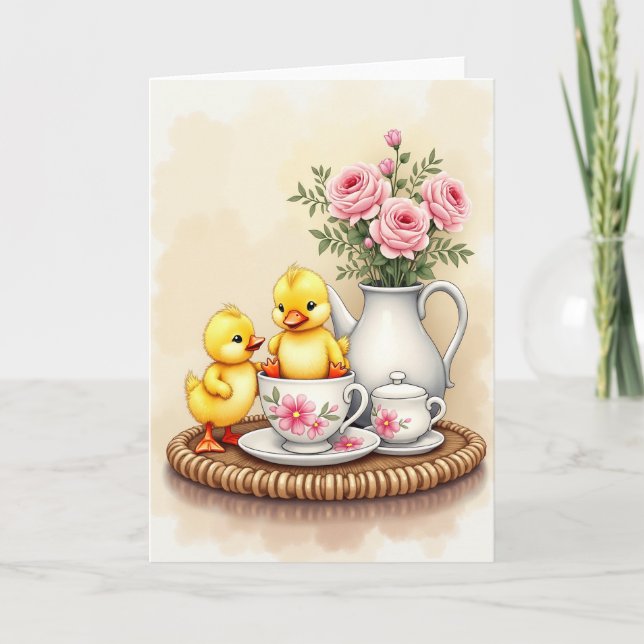 Duckling Tea Party Scene Card (Front)