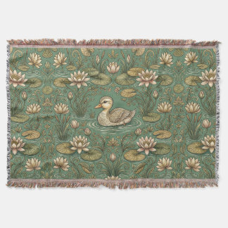 Duckling Throw Blanket with Pond Lily Pattern