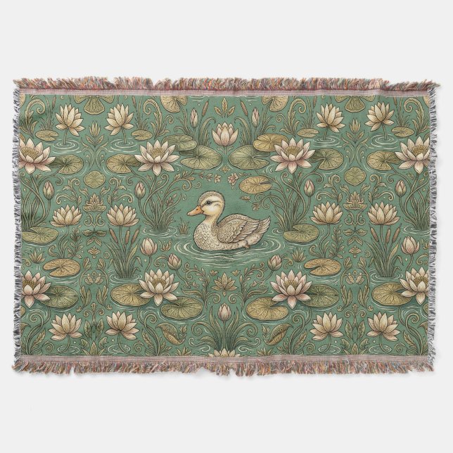 Duckling Throw Blanket with Pond Lily Pattern (Front)
