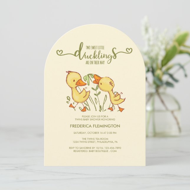 Duckling Twins Baby Shower Invitation (Standing Front)