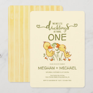 Duckling Twins First Birthday Invitation