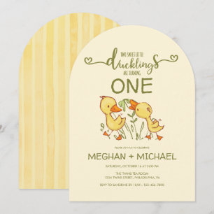 Duckling Twins First Birthday Invitation