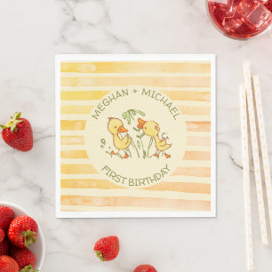Duckling Twins First Birthday Party Napkin