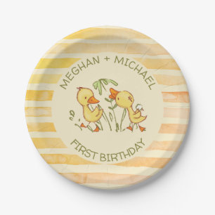 Duckling Twins First Birthday Party Paper Plate