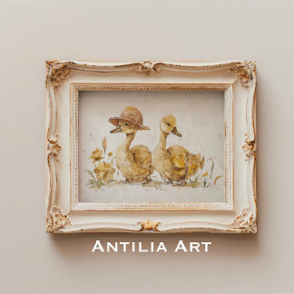 Duckling Watercolor Painting Duck Farm Animal Poster