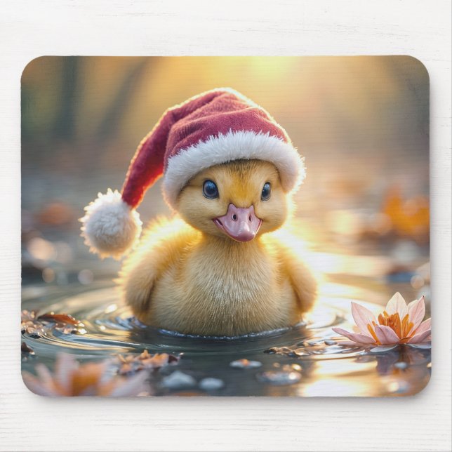Duckling Wearing a Santa Hat Mouse Mat (Front)
