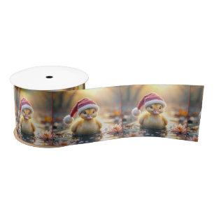 Duckling Wearing a Santa Hat Satin Ribbon