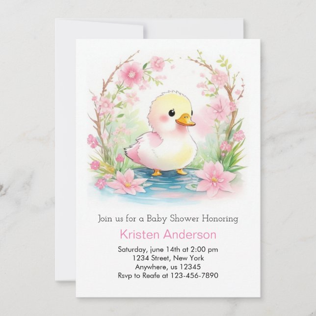 Duckling Whimsical Wildflower Girl Baby Shower Invitation (Front)