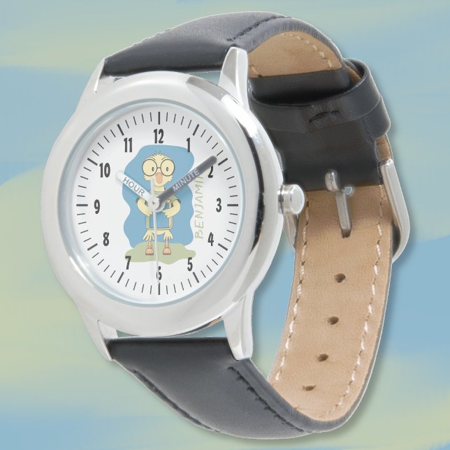 Duckling with Book Personalised Kid Watch (Cute gender neutral kid watch with a duckling . Personalize it with child's name . )