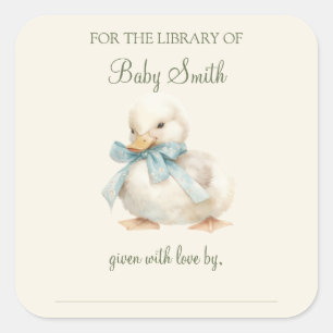 Duckling with Ribbon Baby Shower Book Plate Square Sticker