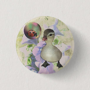 duckling with soap bubble 3 cm round badge