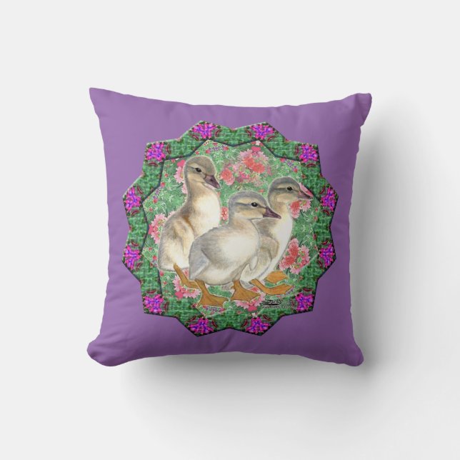 Ducklings and Flowers Cushion (Front)