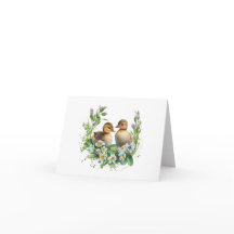 Ducklings with Daisies and Purple Flowers BLANK